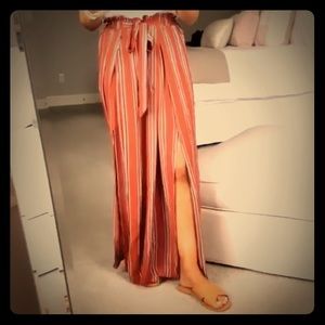 Boho High Waist Split Stripe Wide Leg Pants